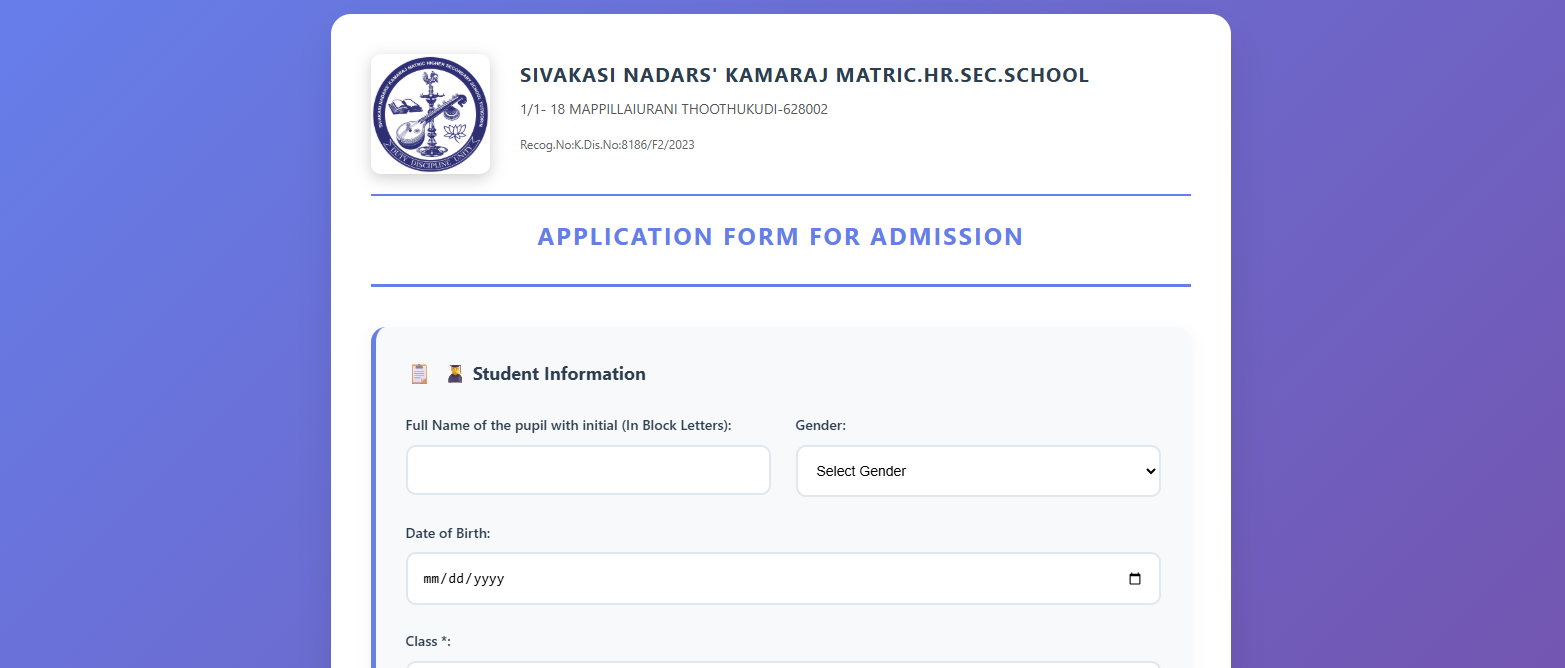 Admission Tool for SNKMS School in Thoothukudi in 15 Days—web design project in Thoothukudi